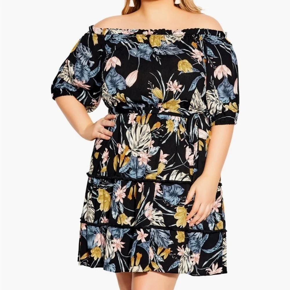 City Chic Jungle Night Off the Shoulder Minidress
